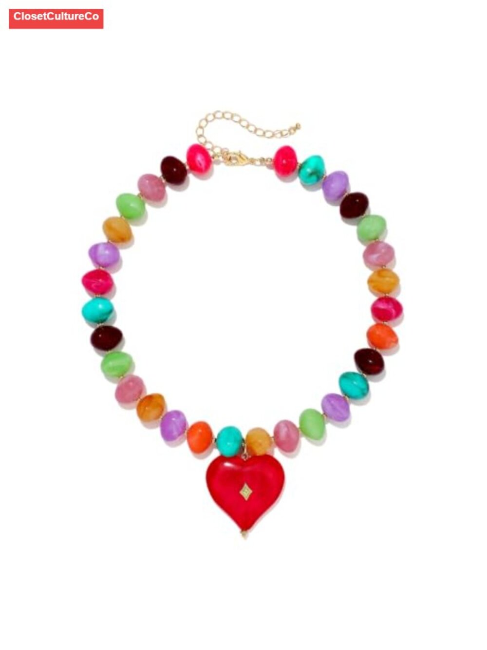 Chunky Beaded Heart Pendant Necklace Resin Statement Boho Jewelry